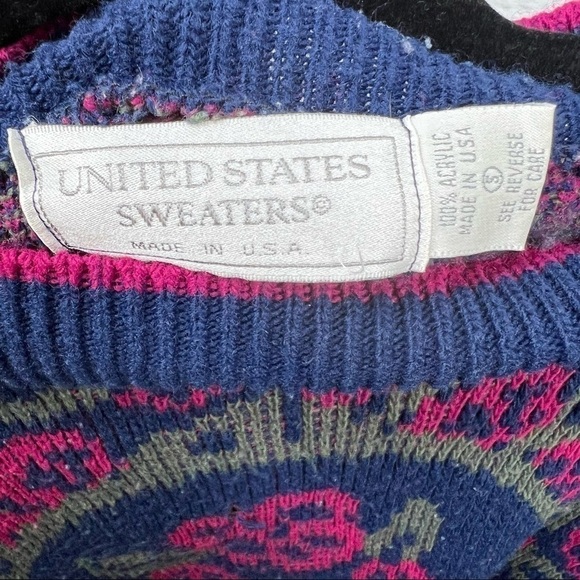 ♥️ Vintage Sweaters Blue Floral Print Long Sleeve Sweater - Picture 6 of 6